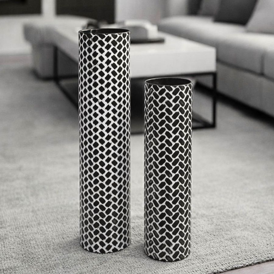 Leewadee Set de 2 Grandes Jarrones de Suelo 60/47 cm - Altos Jarrones de Metal en Negro para Decoración Hogar