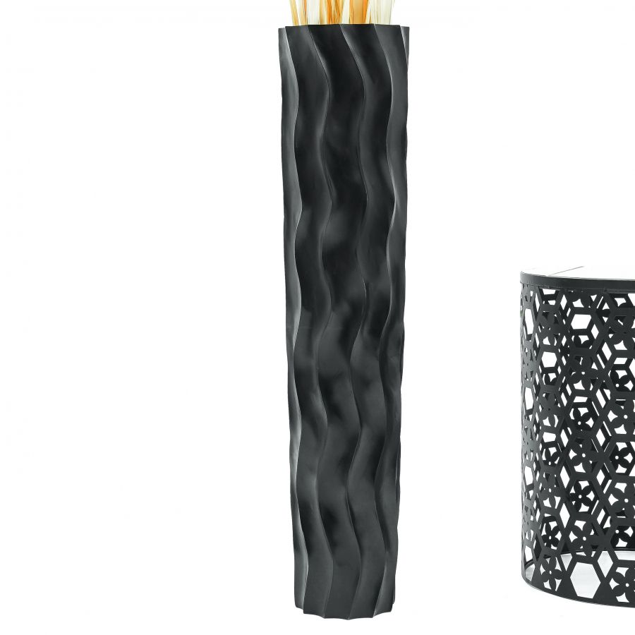 Leewadee Grand Vase de Sol Haut 85 cm - Vase Nero Bois de Manguier Fait Main Herbes de la Pampa