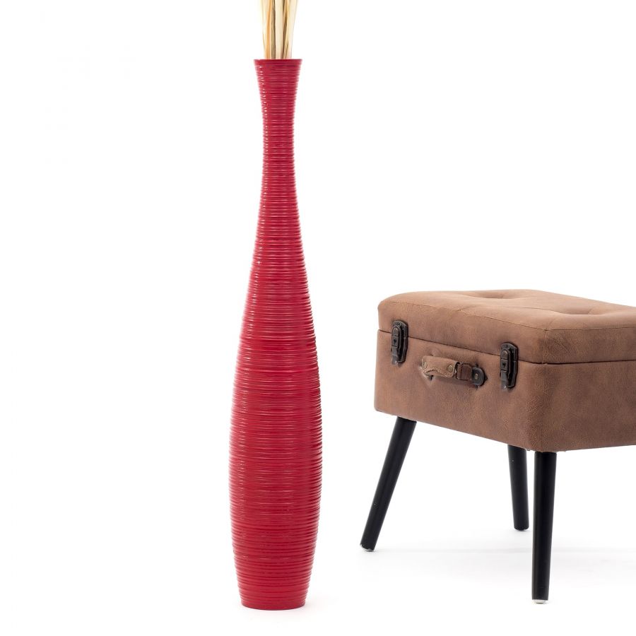 Leewadee Grand Vase de Sol Haut 85 cm - Vase Rouge Bois de Manguier Fait Main Herbes de la Pampa