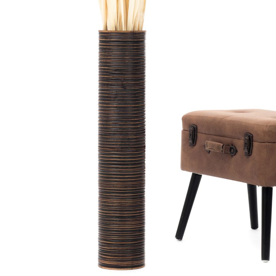 Leewadee Grand Vase de Sol Haut 65 cm - Vase Marron Bois de Manguier Fait Main Herbes de la Pampa