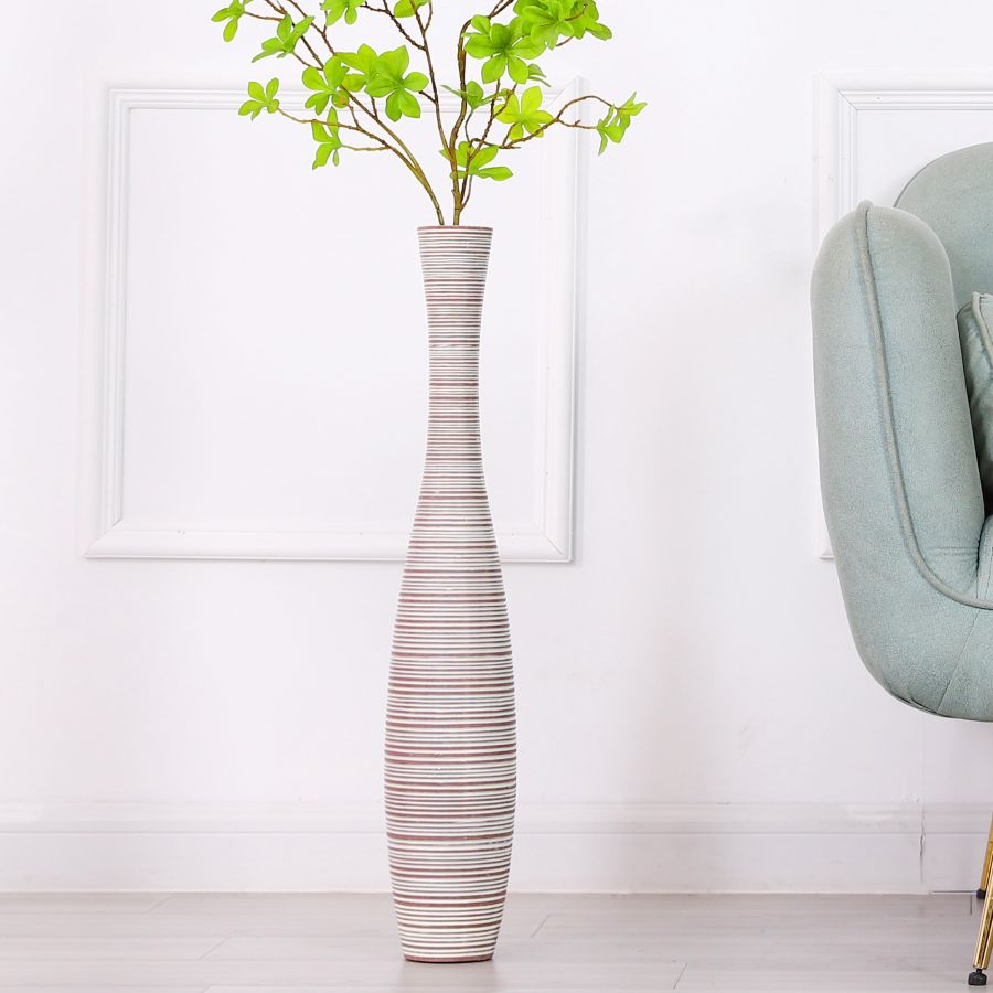 Leewadee Grand Vase sur Pied 65 cm - Haut Vase Polyrésine pour Pampa, Fleurs Séchées & Fraîches