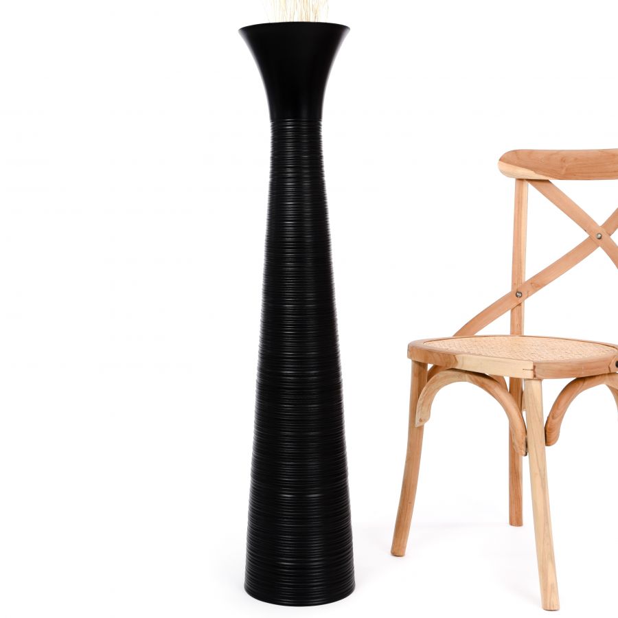 Leewadee Grand Vase de Sol Haut 105 cm - Vase Nero Bois de Manguier Fait Main Herbes de la Pampa