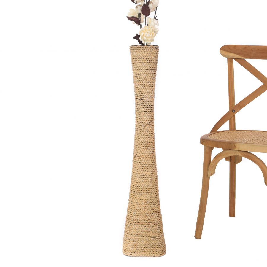 Leewadee Grand Vase sur Pied 90 cm - Haut Vase en Jacinthe D'eau écru pour Décoration Salon