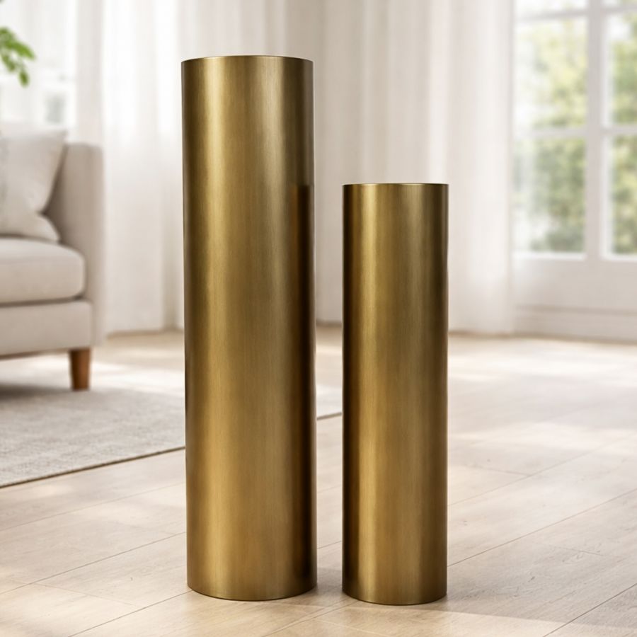 Leewadee Lot de 2 Grands Vases sur Pied 60/47 cm - Hauts Vases en Métal Doré pour Décoration Maison