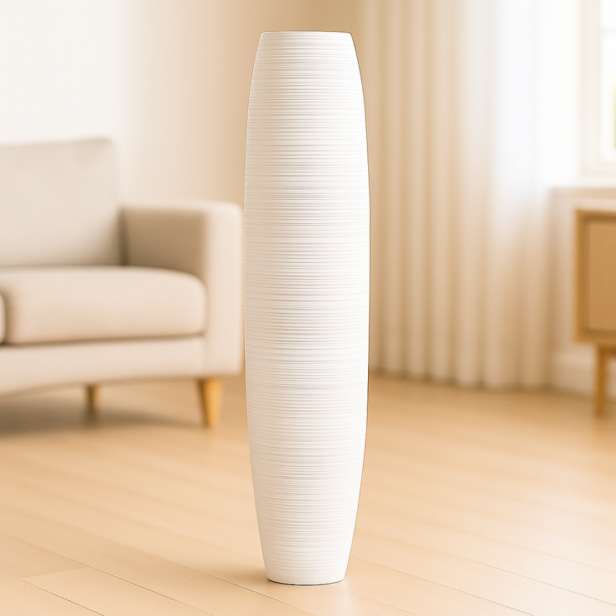 Leewadee Grand Vase de Sol Haut 65 cm - Vase Blanc Bois de Manguier Fait Main Herbes de la Pampa & Fleurs Séchées