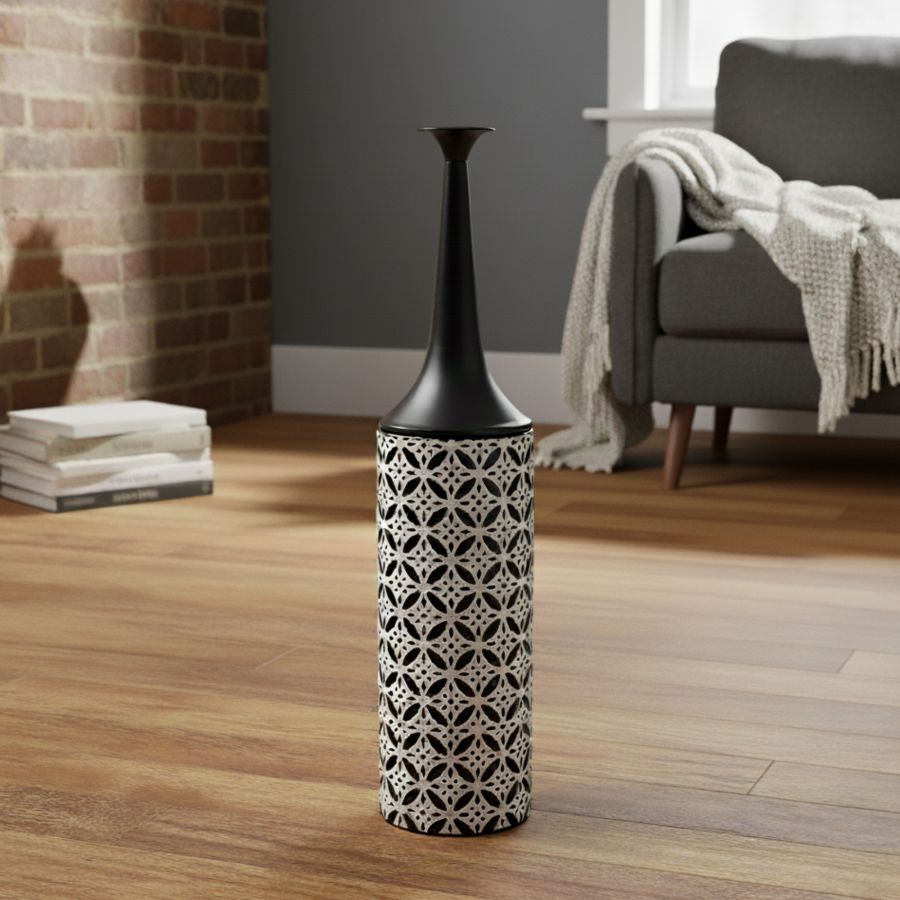 Leewadee Grand Vase sur Pied 14 x 65 cm - Haut Vase en Métal Nero pour Décoration Maison