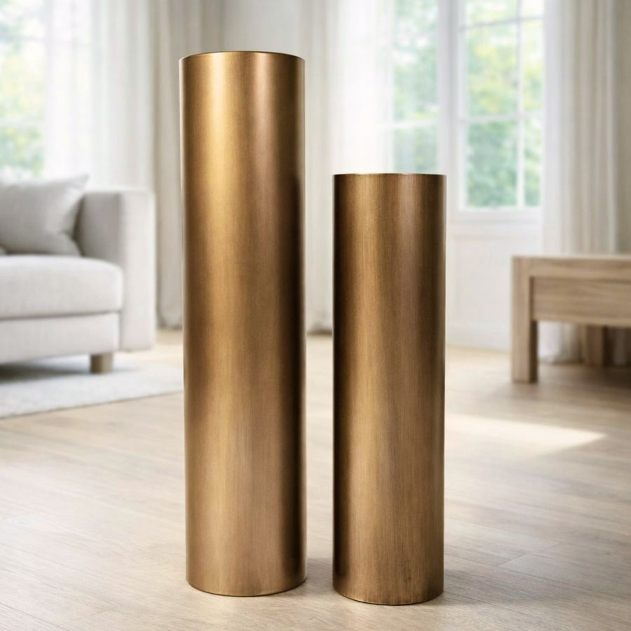 Leewadee Lot de 2 Grands Vases sur Pied 60/47 cm - Hauts Vases en Métal Bronze pour Décoration Maison