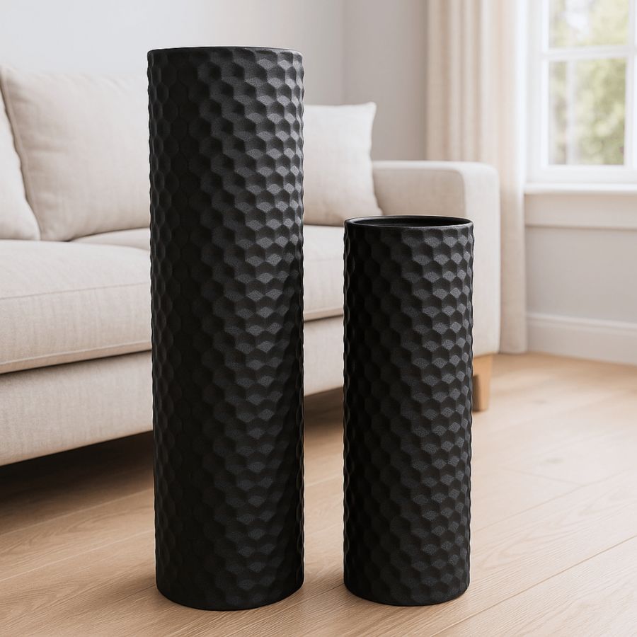 Leewadee Lot de 2 Grands Vases sur Pied 60/47 cm - Hauts Vases en Métal Nero pour Décoration Maison
