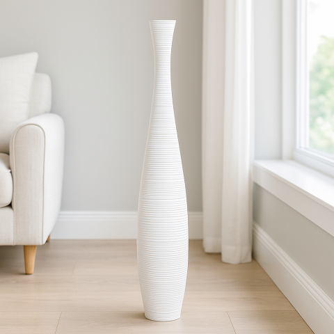 Leewadee Vaso da Terra Grande Alto 85 cm - Vaso Bianco Legno di Mango Fatto a Mano Erbe della Pampa