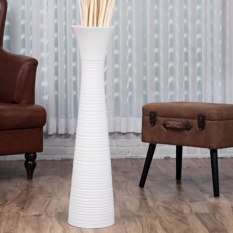 Leewadee Vaso da Terra Grande Alto 85 cm - Vaso Bianco Legno di Mango Fatto a Mano Erbe della Pampa