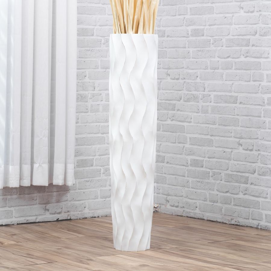 Leewadee Vaso da Terra Grande Alto 85 cm - Vaso Bianco Legno di Mango Fatto a Mano Erbe della Pampa