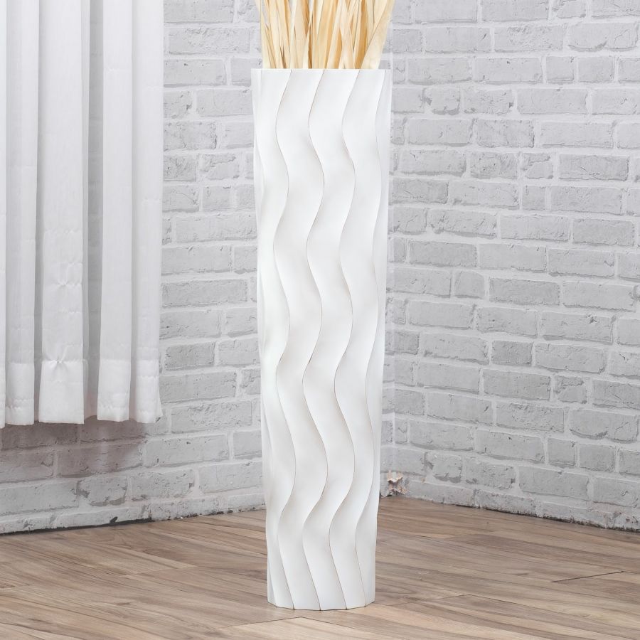 Leewadee Vaso da Terra Grande Alto 65 cm - Vaso Bianco Legno di Mango Fatto a Mano Erbe della Pampa