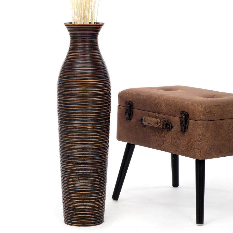 Leewadee Vaso da Terra Grande Alto 65 cm - Vaso Marrone Legno di Mango Fatto a Mano Erbe della Pampa