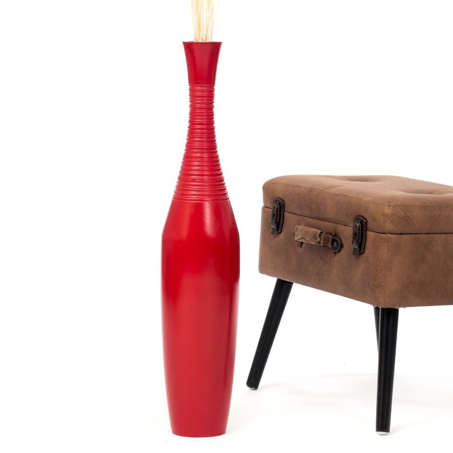 Leewadee Vaso da Terra Grande Alto 65 cm - Vaso Rosso Legno di Mango Fatto a Mano Erbe della Pampa