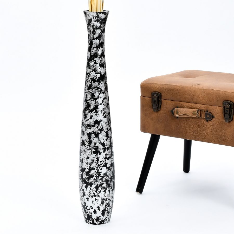 Leewadee Vaso da Terra Grande Alto 65 cm - Vaso Argento Legno di Mango Fatto a Mano Erbe della Pampa