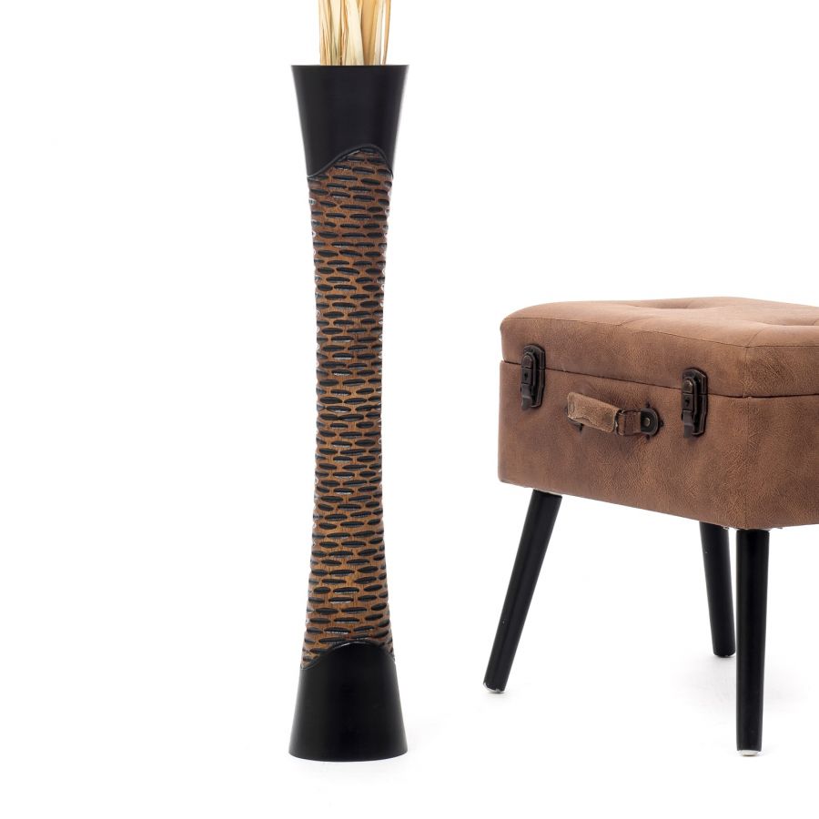 Leewadee Vaso da Terra Grande Alto 85 cm - Vaso Marrone Legno di Mango Fatto a Mano Erbe della Pampa