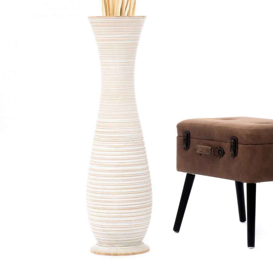 Leewadee Vaso da Terra Grande Alto 85 cm - Vaso Bianco Legno di Mango Fatto a Mano Erbe della Pampa