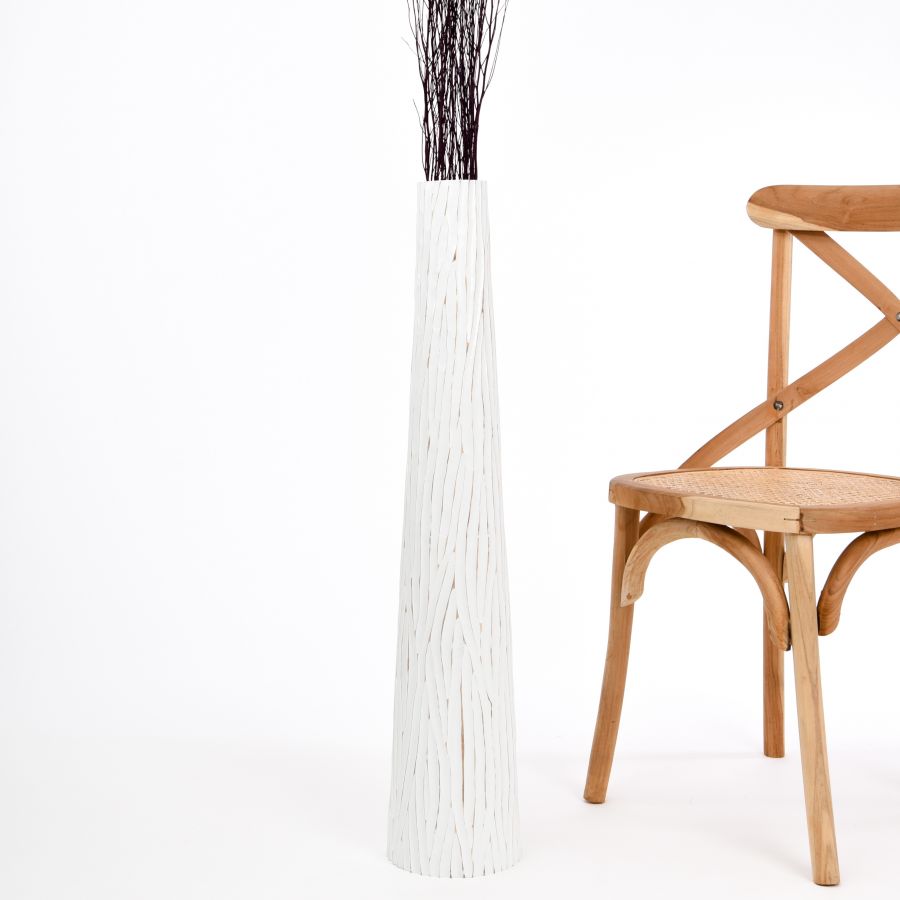 Leewadee Vaso da Terra Grande Alto 85 cm - Vaso Bianco Legno di Mango Fatto a Mano Erbe della Pampa