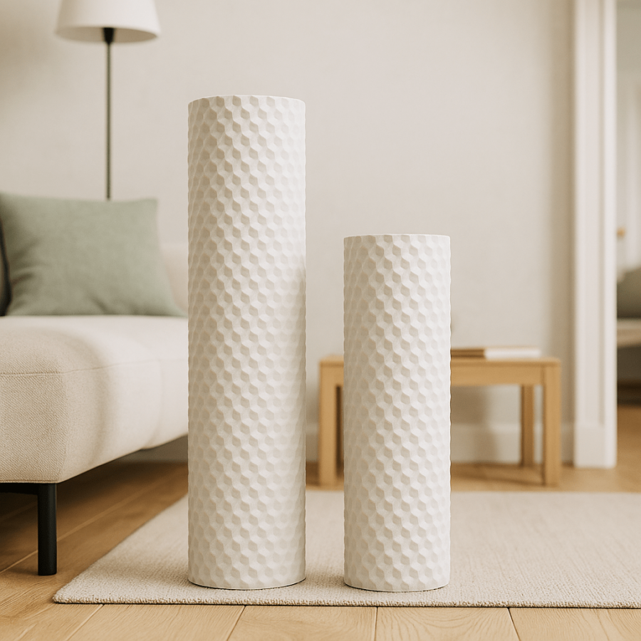 Leewadee Set di 2 Grandi Vasi da Terra 60/47 cm - Alti Vasi in Metallo Bianco per Decorazione Casa