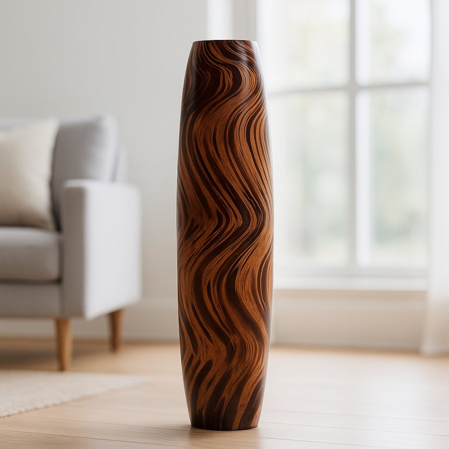 Leewadee Vaso da Terra Grande Alto 85 cm - Vaso Marrone Legno di Mango Fatto a Mano Erbe della Pampa