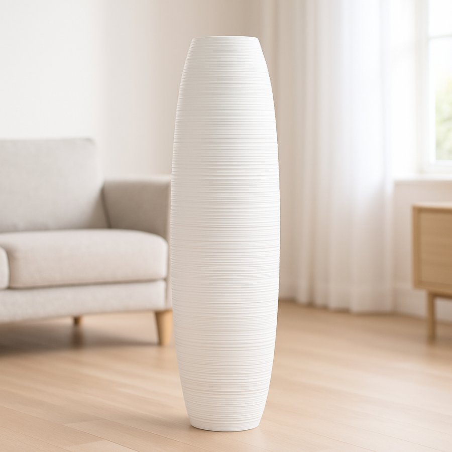 Leewadee Vaso da Terra Grande Alto 85 cm - Vaso Bianco Legno di Mango Fatto a Mano Erbe della Pampa