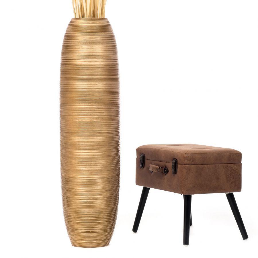 Leewadee Vaso da Terra Grande Alto 105 cm - Vaso Oro Legno di Mango Fatto a Mano Erbe della Pampa