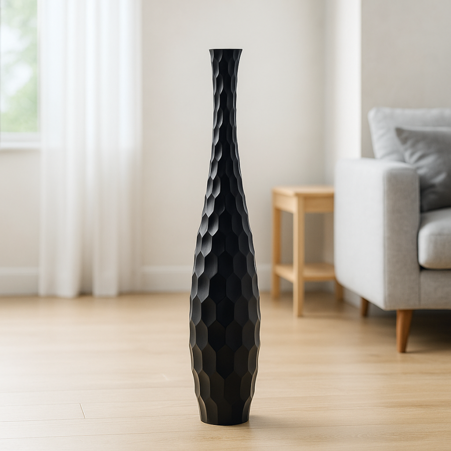 Leewadee Vaso da Terra Grande Alto 65 cm - Vaso Nero Legno di Mango Fatto a Mano da Interno Erbe della Pampa