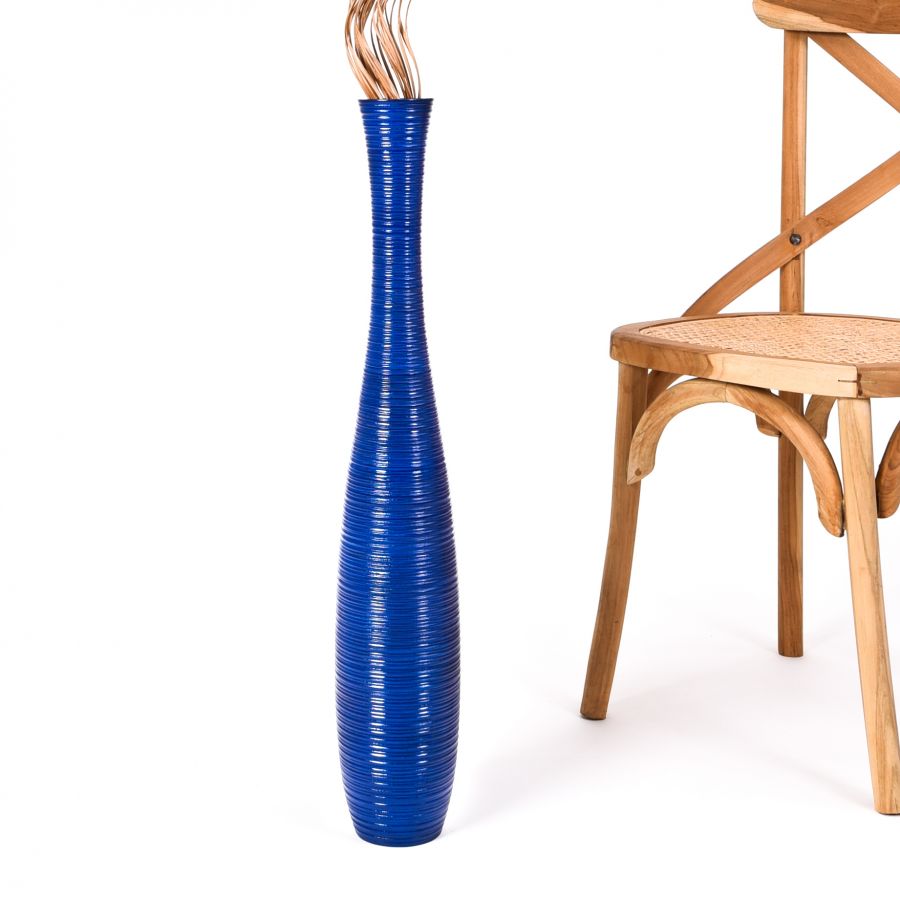 Leewadee Vaso da Terra Grande Alto 65 cm - Vaso Blu Legno di Mango Fatto a Mano da Interno Erbe della Pampa