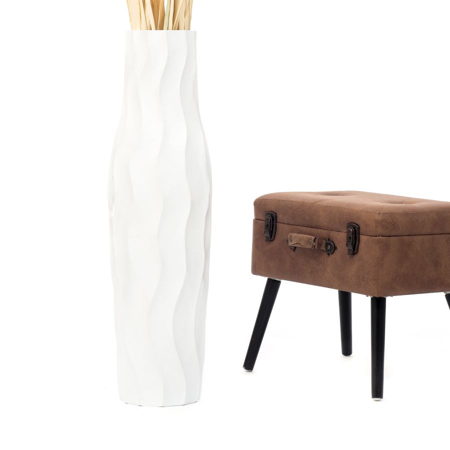 Leewadee Vaso da Terra Grande Alto 85 cm - Vaso Bianco Legno di Mango Fatto a Mano da Interno Erbe della Pampa