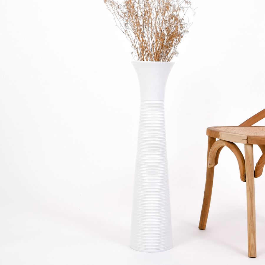 Leewadee Vaso da Terra Grande Alto 65 cm - Vaso Bianco Legno di Mango Fatto a Mano da Interno Erbe della Pampa