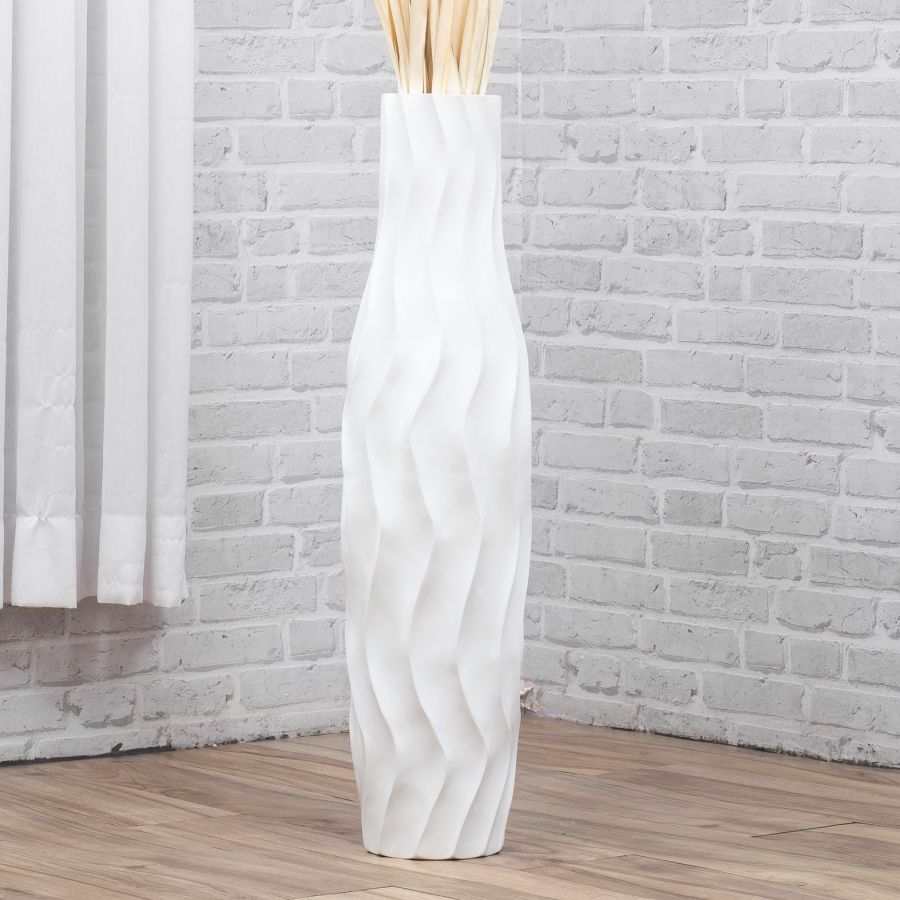 Leewadee Large Tall Floor Vase 26 inches - Handcrafted White Mango Wood Vase for Pampas Grass & Dried Flowers