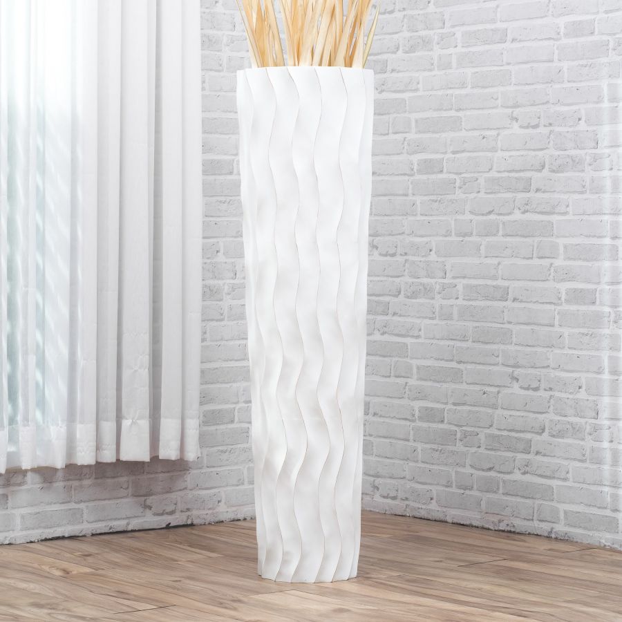 Leewadee Large Tall Floor Vase 41 inches - Handcrafted White Mango Wood Vase for Pampas Grass & Dried Flowers