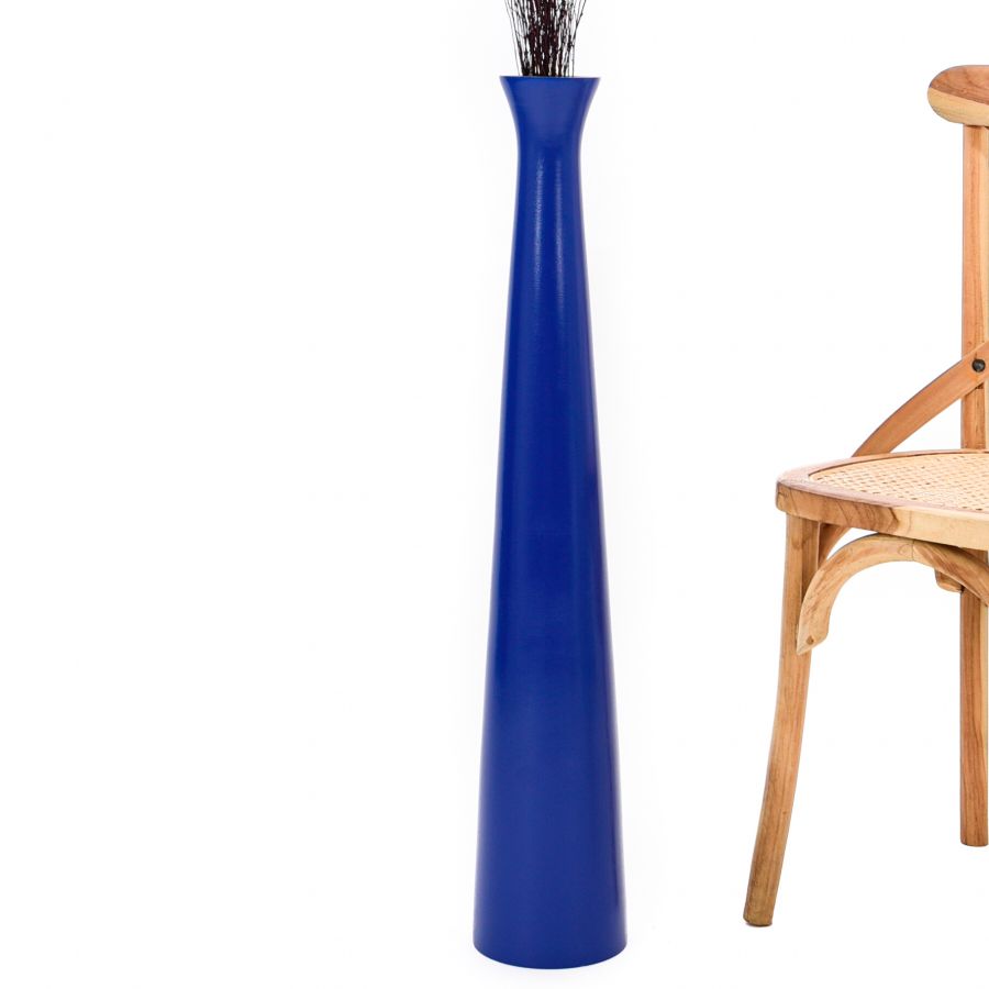 Leewadee Large Tall Floor Vase 34 inches - Handcrafted Blue Mango Wood Vase for Pampas Grass & Dried Flowers