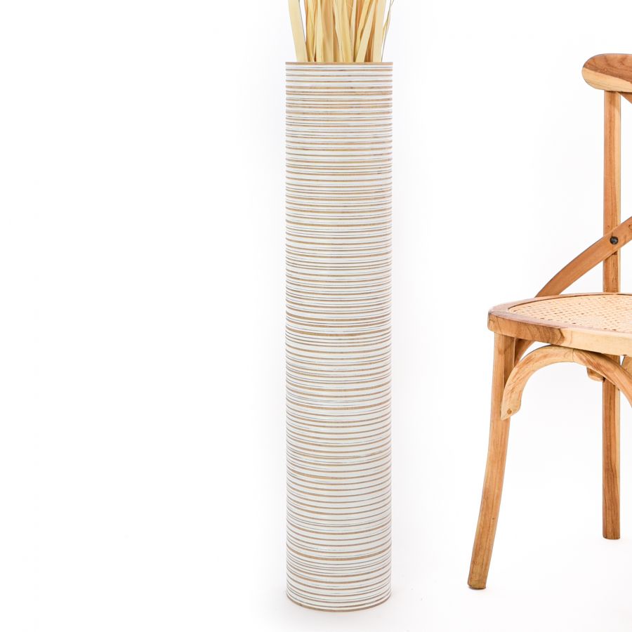 Leewadee Large Tall Floor Vase 34 inches - Handcrafted White Mango Wood Vase for Pampas Grass & Dried Flowers