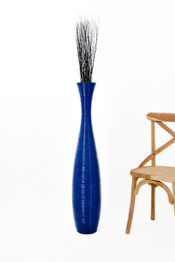 Leewadee Large Tall Floor Vase 41 inches - Handcrafted Blue Mango Wood Vase for Pampas Grass & Dried Flowers