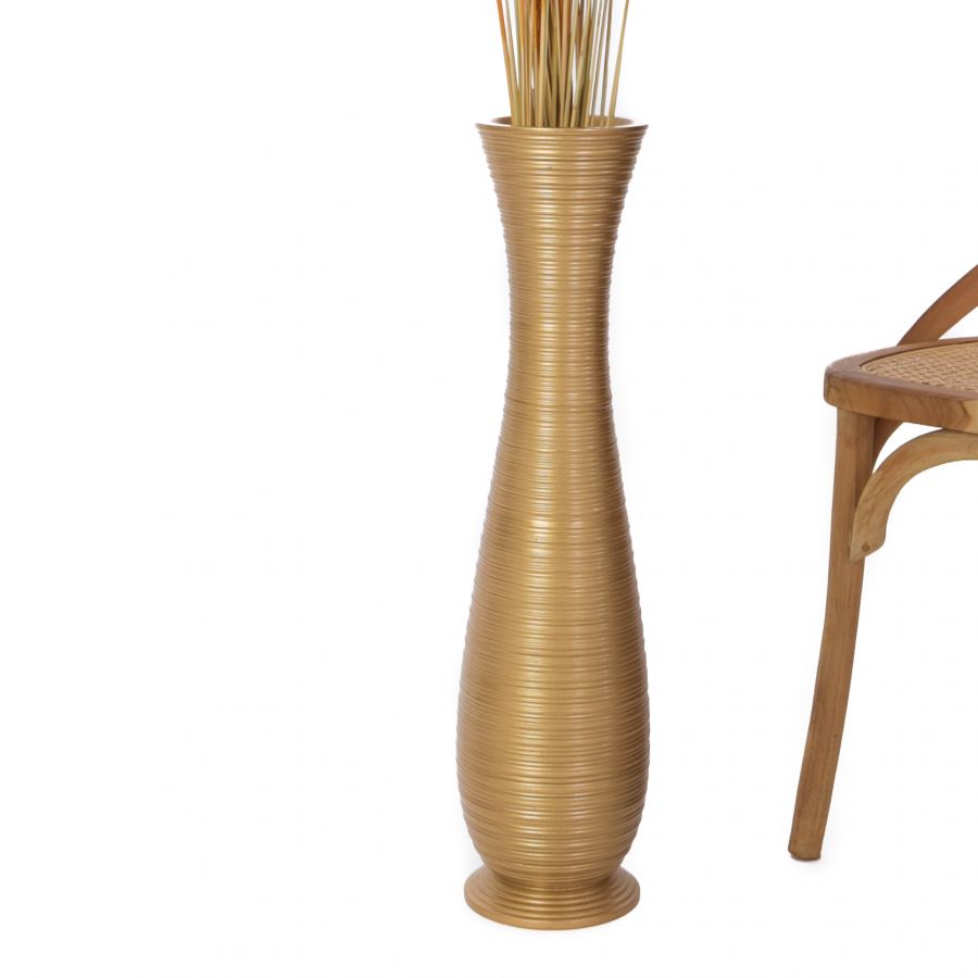 Leewadee Large Tall Floor Vase 26 inches - Handcrafted Gold Mango Wood Vase for Pampas Grass & Dried Flowers
