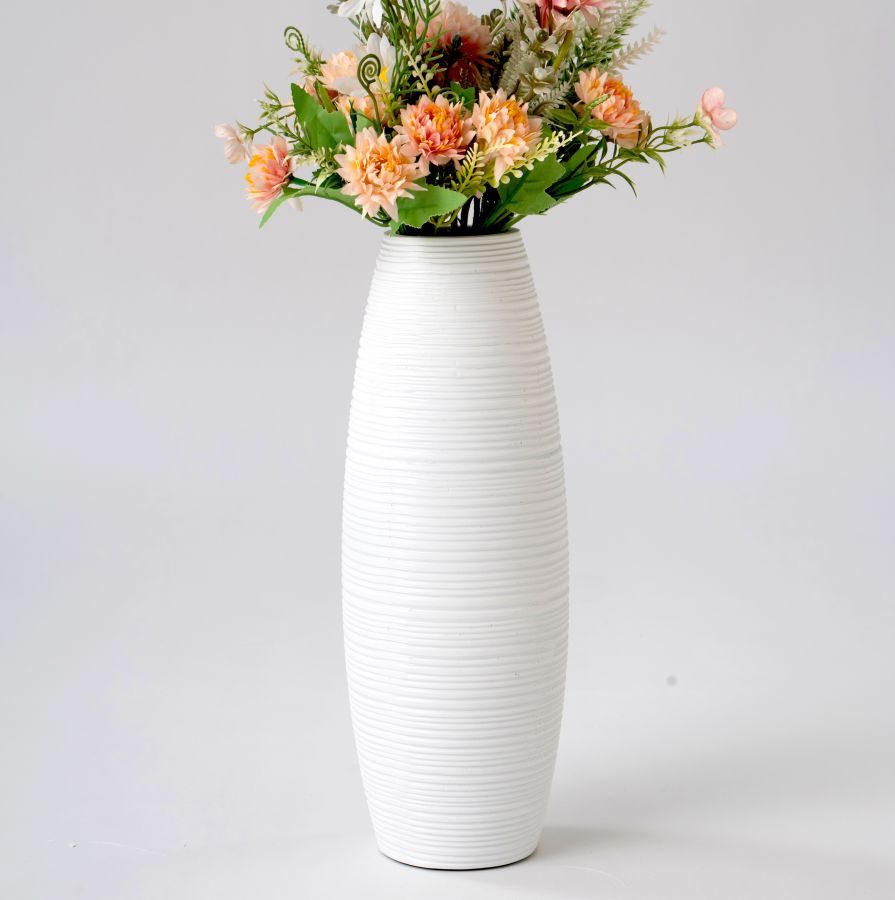 Leewadee Decorative Vase 13 inches - Tall Polyresin Flower Vase in White for Sideboard & Table