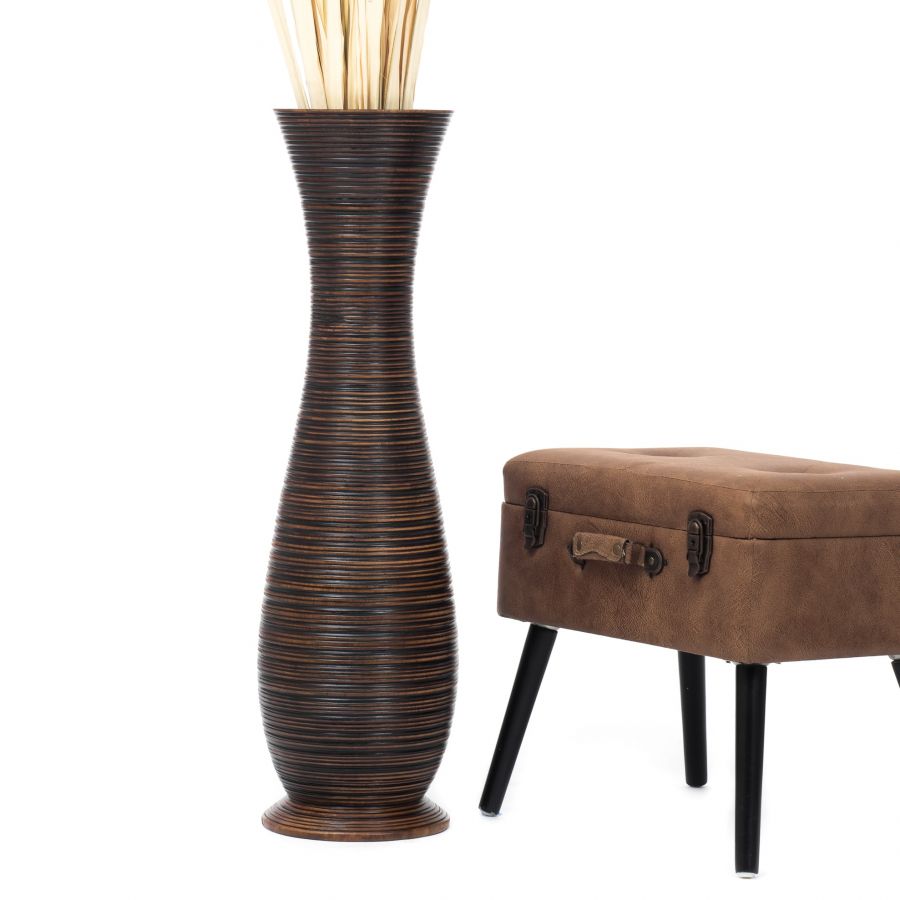 Leewadee Large Tall Floor Vase 34 inches - Handcrafted Brown Mango Wood Vase for Pampas Grass & Dried Flowers
