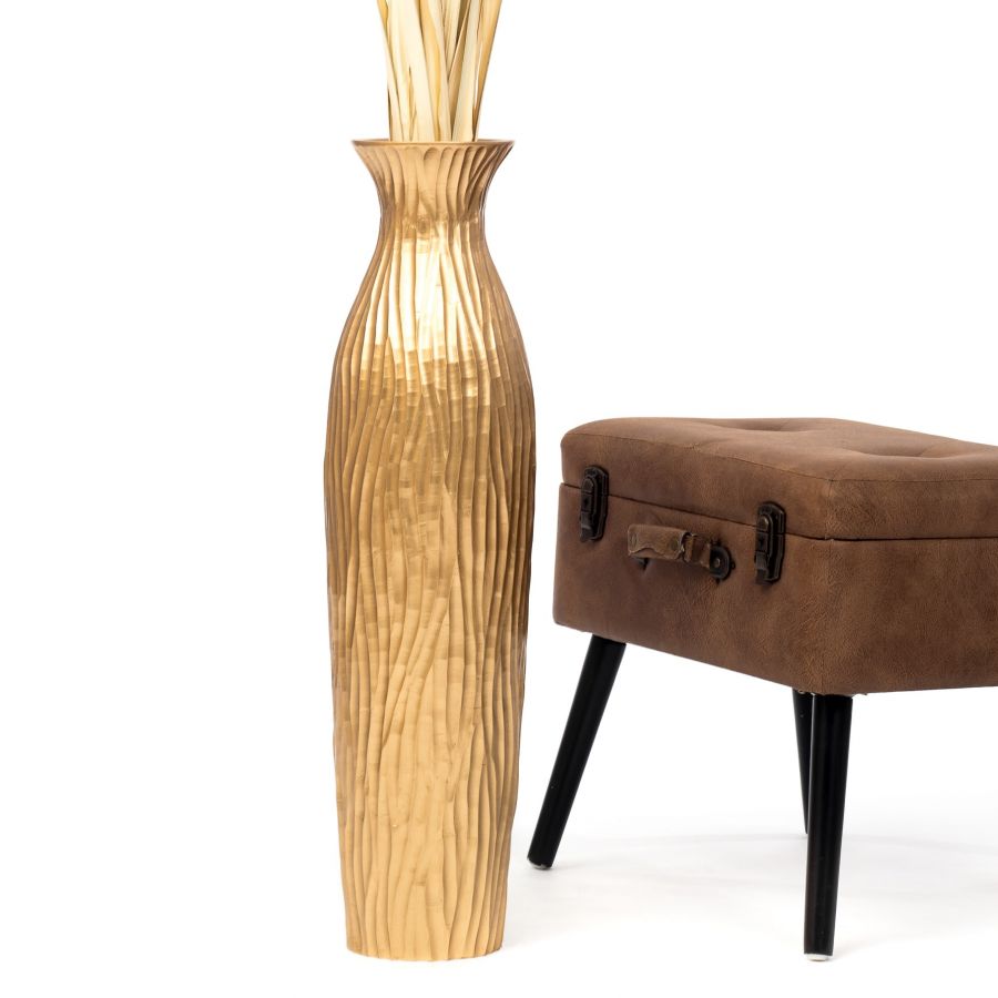 Leewadee Large Tall Floor Vase 26 inches - Handcrafted Gold Mango Wood Vase for Pampas Grass & Dried Flowers