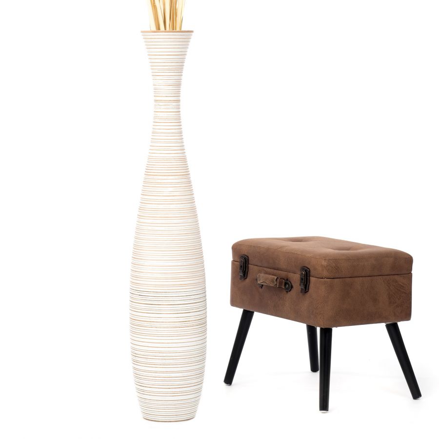 Leewadee Large Tall Floor Vase 41 inches - Handcrafted White Mango Wood Vase for Pampas Grass & Dried Flowers