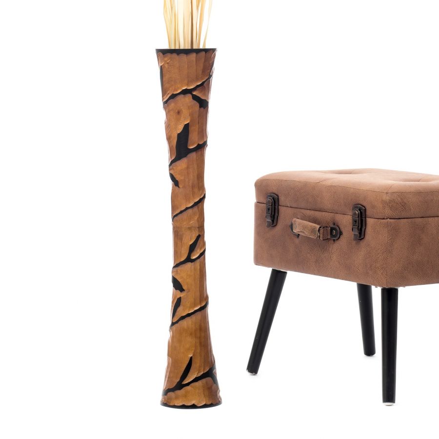 Leewadee Large Tall Floor Vase 26 inches - Handcrafted Brown Mango Wood Vase for Pampas Grass & Dried Flowers