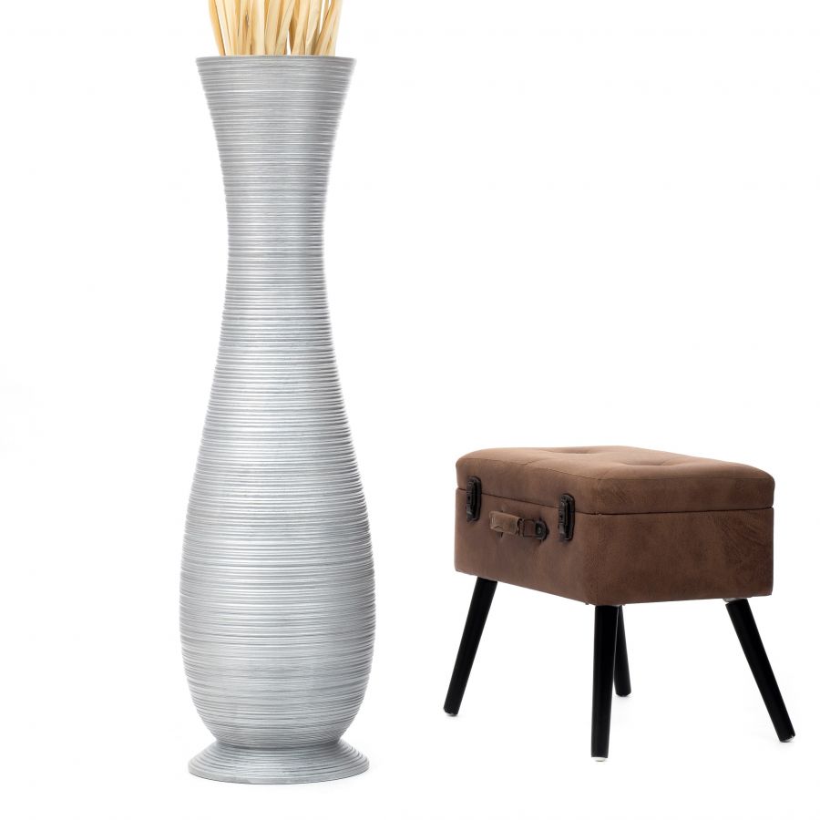 Leewadee Large Tall Floor Vase 41 inches - Handcrafted Silver Mango Wood Vase for Pampas Grass & Dried Flowers