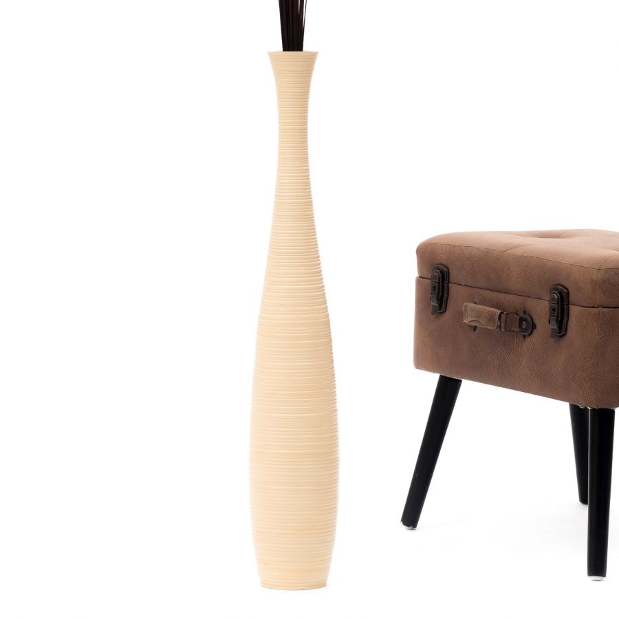 Leewadee Large Tall Floor Vase 26 inches - Handcrafted Cream Mango Wood Vase for Pampas Grass & Dried Flowers