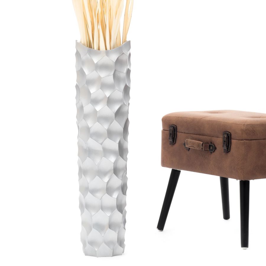 Leewadee Large Tall Floor Vase 26 inches - Handcrafted Silver Mango Wood Vase for Pampas Grass & Dried Flowers