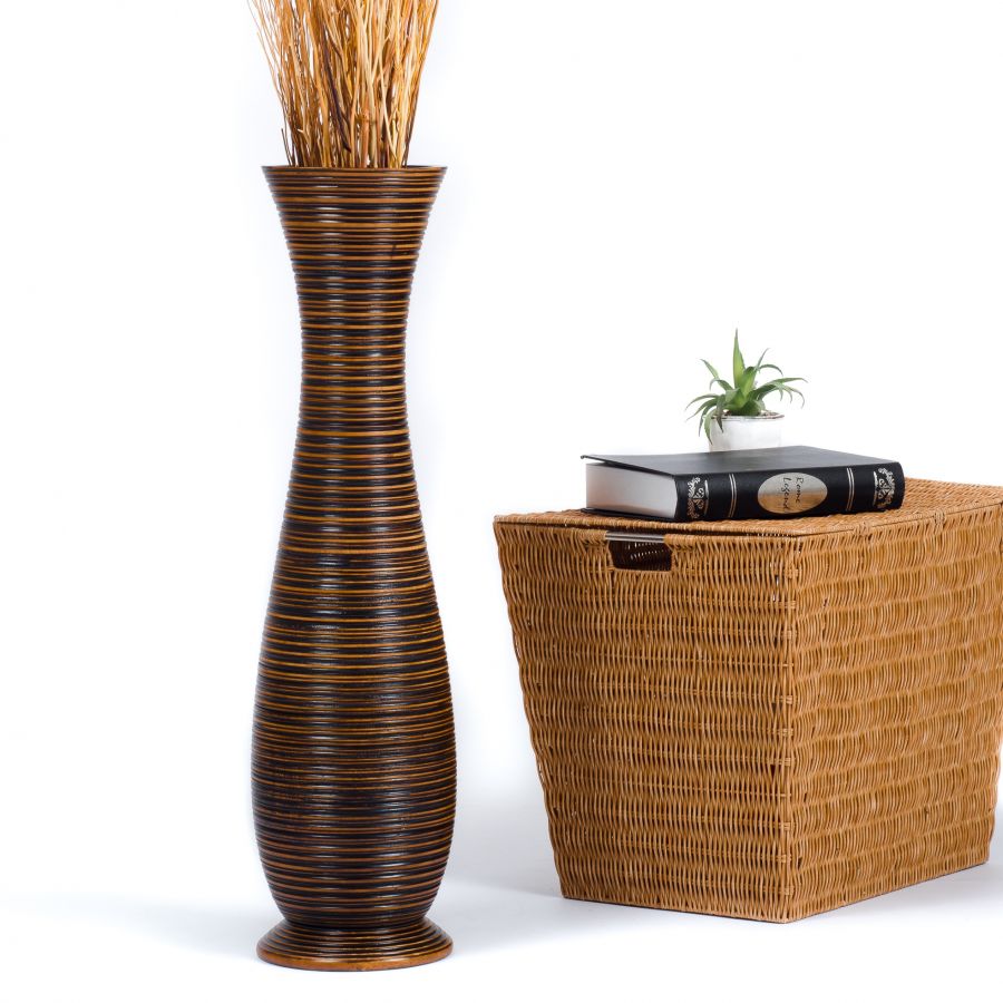 Leewadee Large Tall Floor Vase 26 inches - Handcrafted Brown Mango Wood Vase for Pampas Grass & Dried Flowers