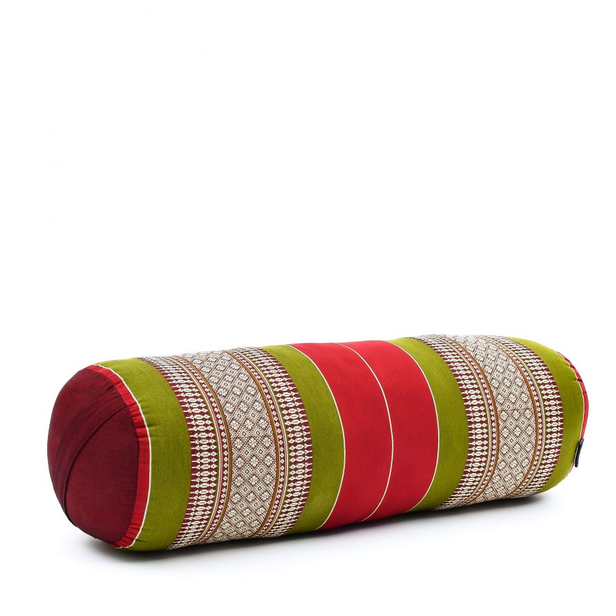 Leewadee Yoga Bolster - Standard Size – Large Meditation Cushion, Tube Pillow for Comfortable Reading, Pilates Equipment, Kapok Filling, 24 x 10 x 10 inches, Green Red