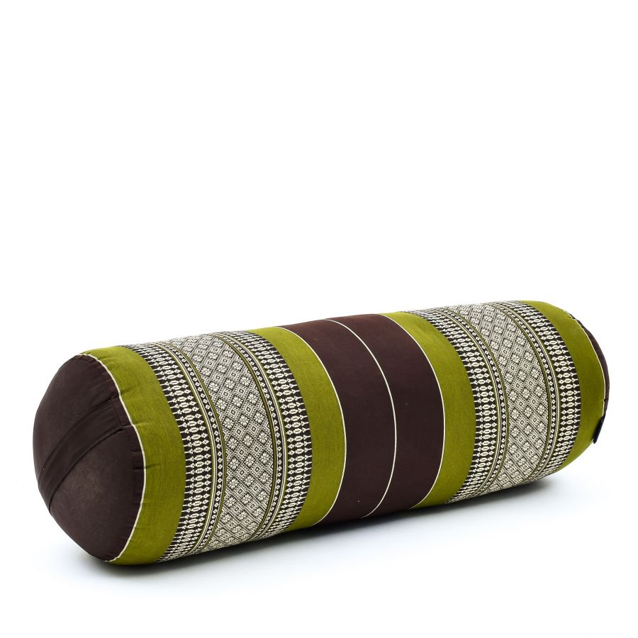 Leewadee Yoga Bolster - Standard Size – Large Meditation Cushion, Tube Pillow for Comfortable Reading, Pilates Equipment, Kapok Filling, 24 x 10 x 10 inches, Brown Green
