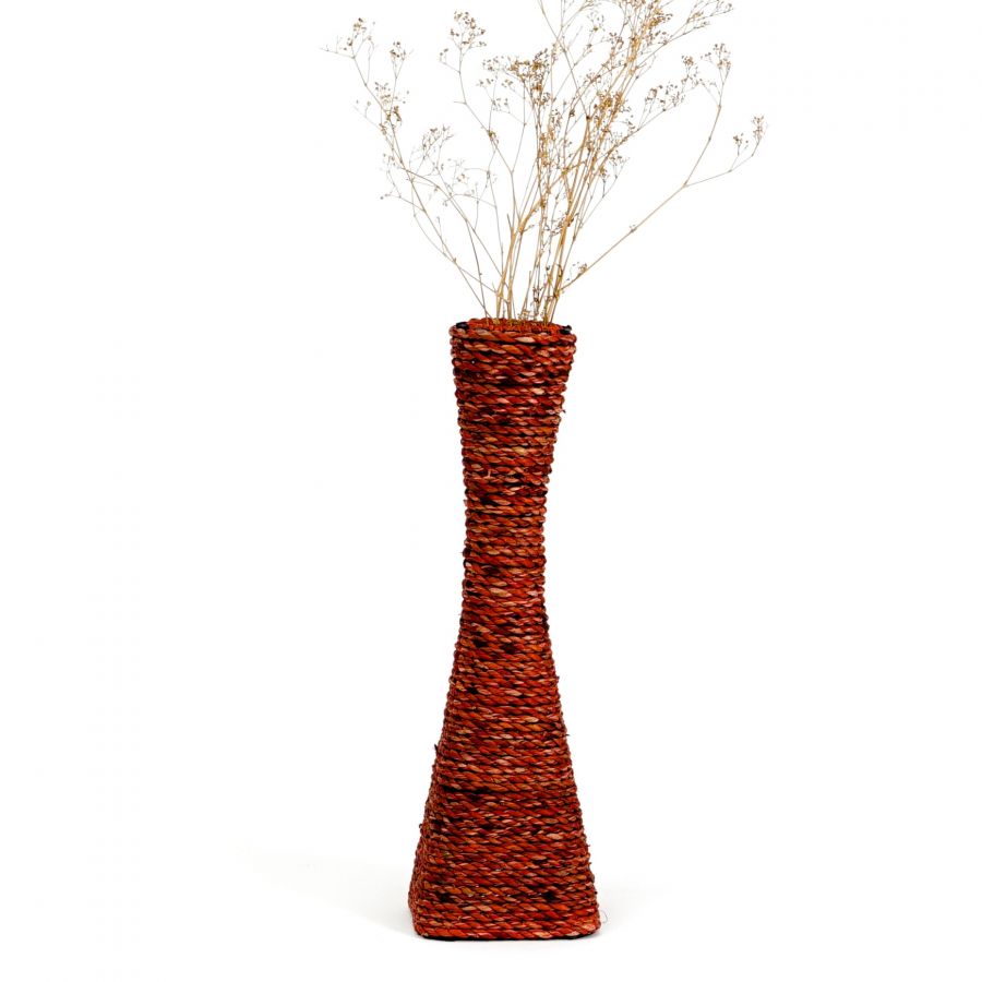 Leewadee Decorative Vase 16 inches - Water Hyacinth Vase in Orange for Sideboard, Table & Floor