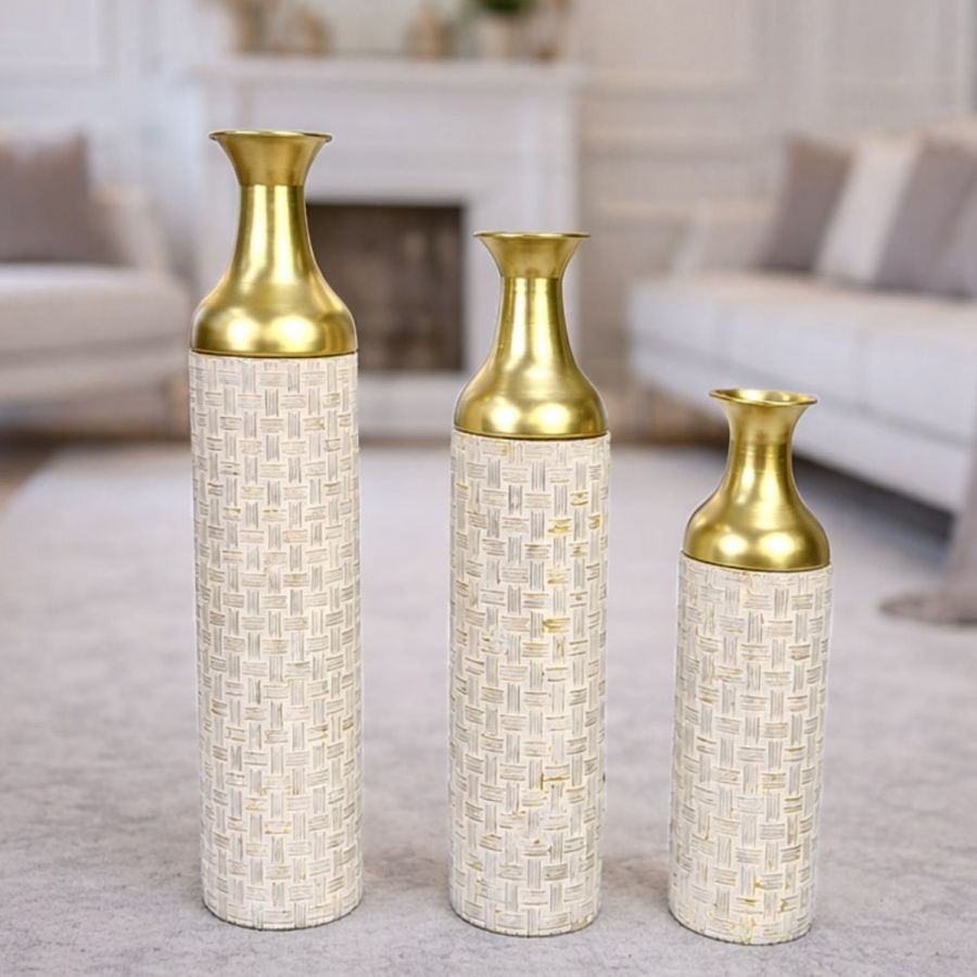 Leewadee Set of 3 Large Floor Vases 26/21/16 inches - Tall Metal Decorative Vases in Gold for Home Decor