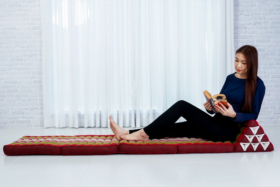 Leewadee Thai Triangle Floor Cushion Large 89 X 20 inches - Kapok Foldout Floor Mat Backrest Lounge